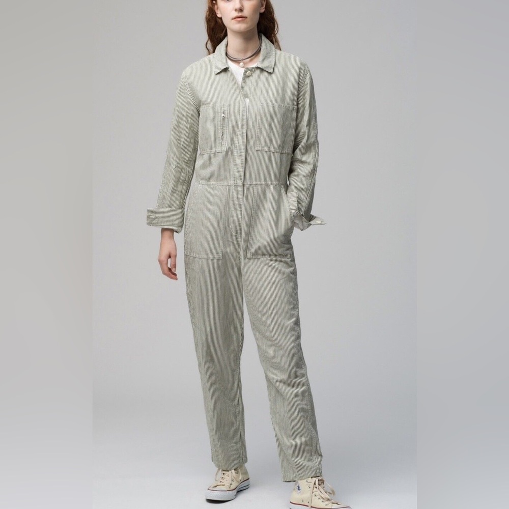 Outerknown Station Jumpsuit Stripe Olive Green